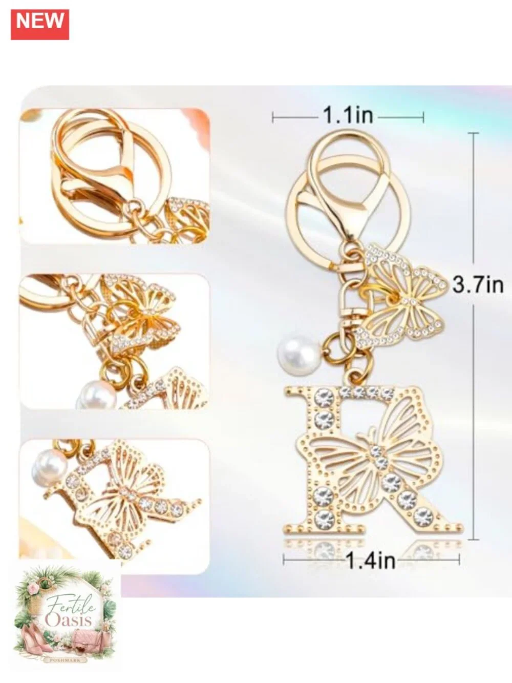 Butterfly Initial Keychain Bag Charm for Women Purse Handbag Accessory Gold